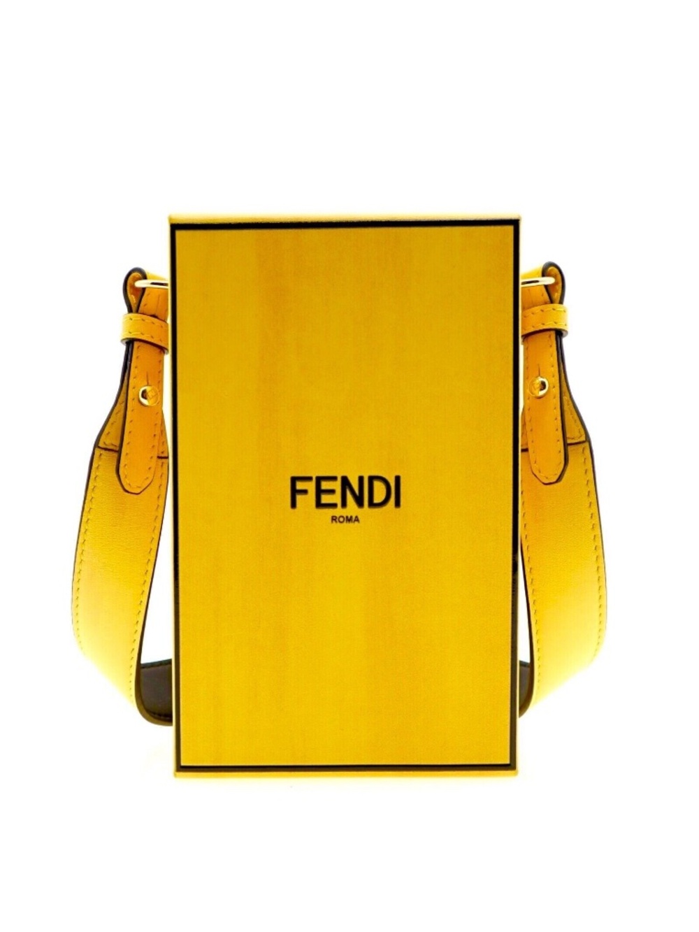 Fendi Vertical Box Shoulder Bag Crossbody Yellow Leather New